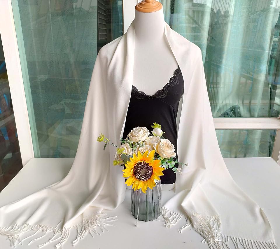 Ivory shawl styled with flowers