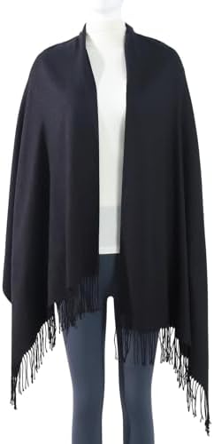 Pashmina feel shawl styled on a model